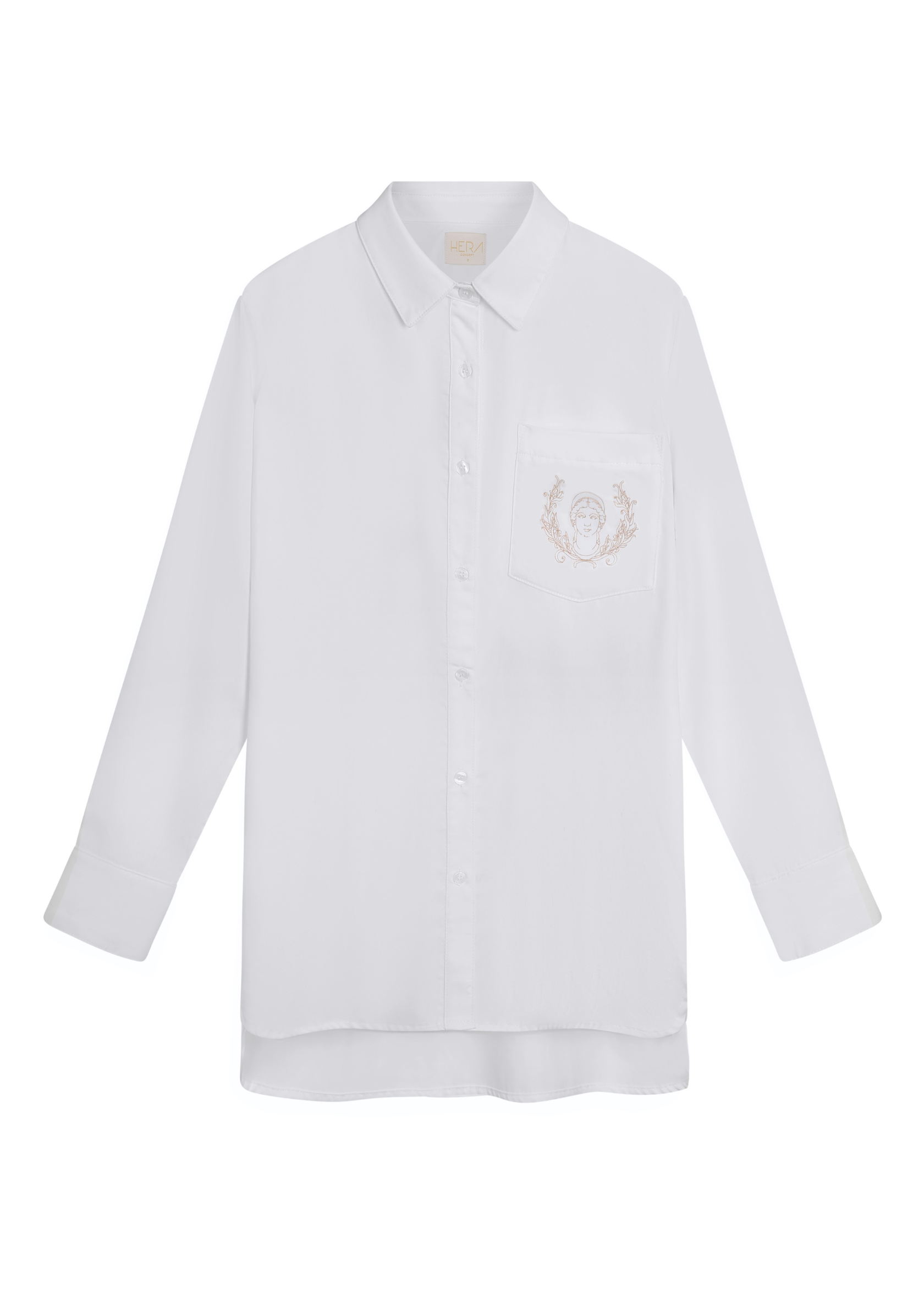 ZDENKA SATIN BUTTON-UP SHIRT - WHITE/CAMEL