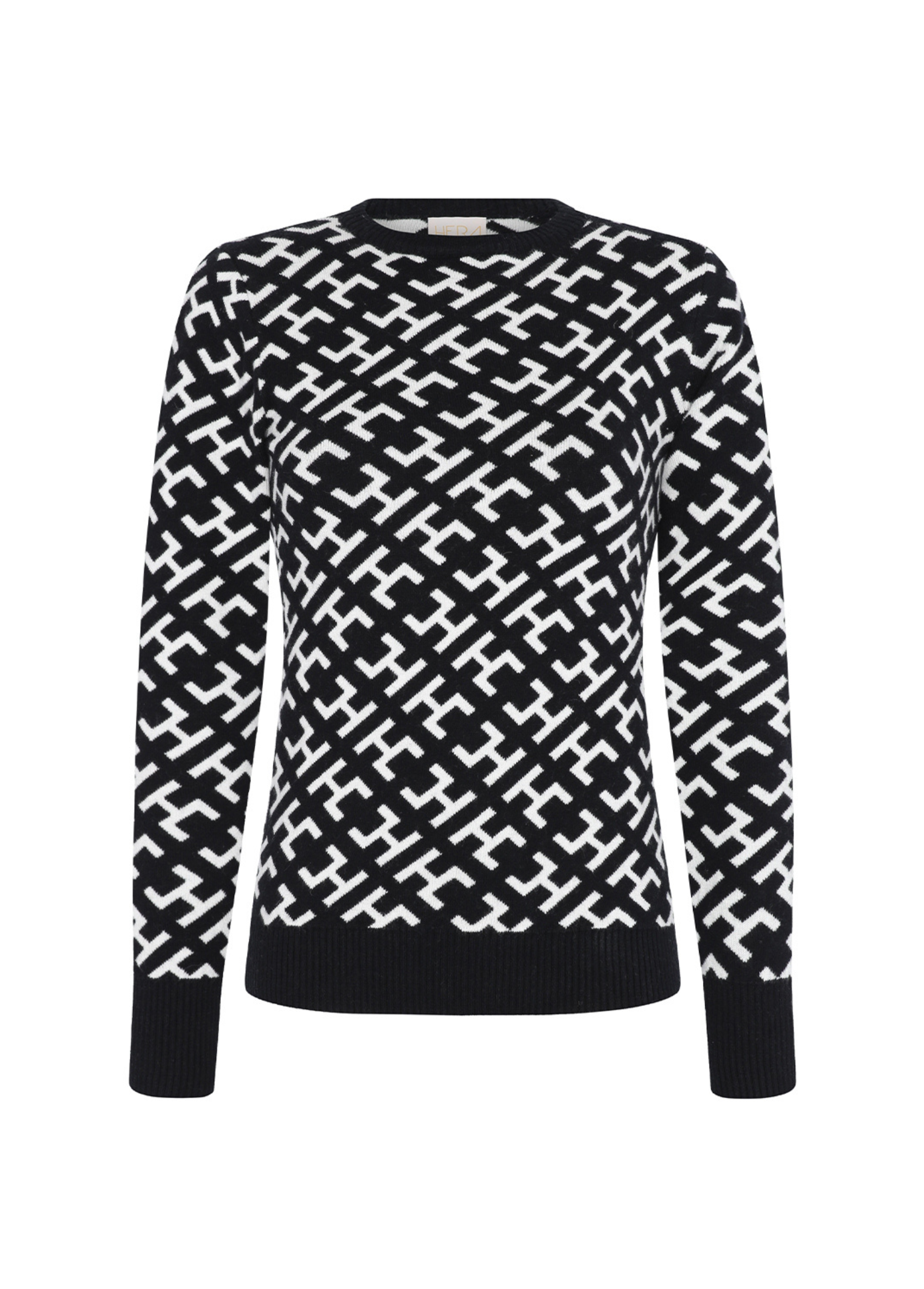 HC FULL MONOGRAM CREW NECK SWEATER - BLACK