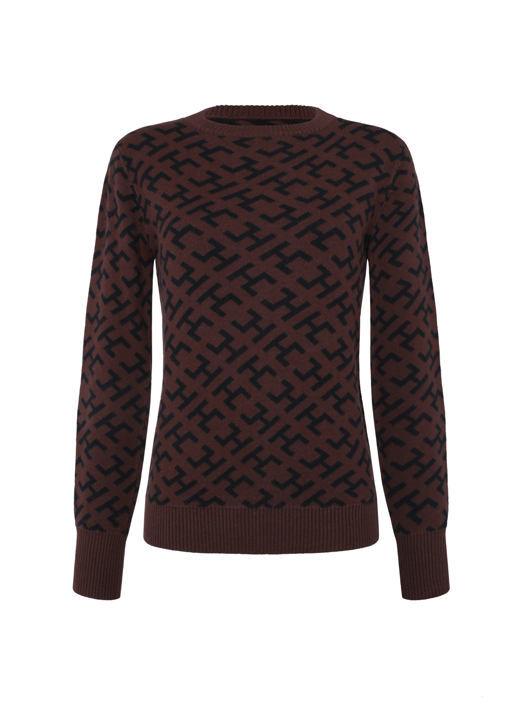HC FULL MONOGRAM CREW NECK SWEATER - CHOCOLATE