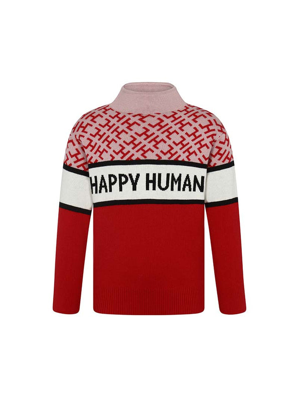 HAPPY HUMAN HC MONOGRAM KIDS SWEATER - RED - Hera Concept