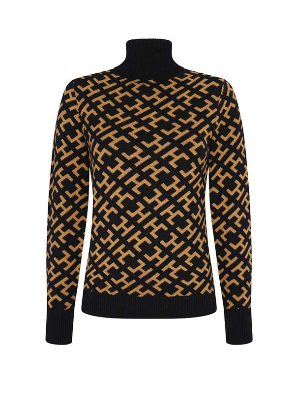 HC FULL MONOGRAM TURTLENECK SWEATER - BLACK - Hera Concept